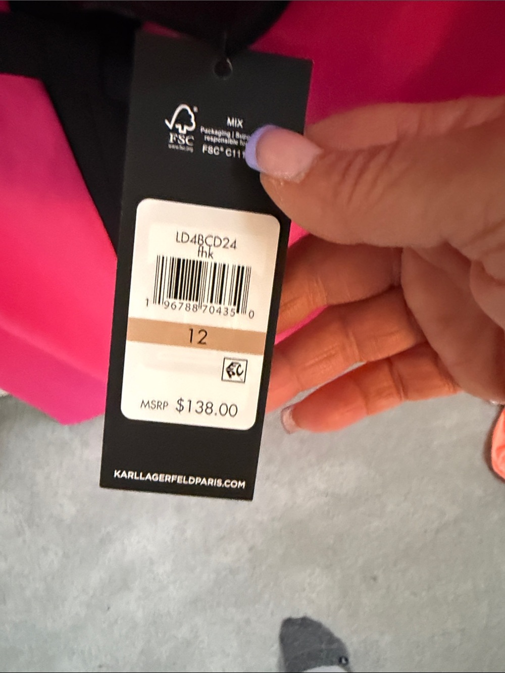 Karl Lagerfeld Pink Shift Dress with Black Trim and Bow - Picture 2 of 3